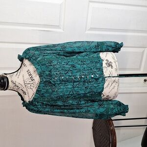 New OLIVACEOUS Peasant Button Front Floral Blouse, Loose Fit Women Small